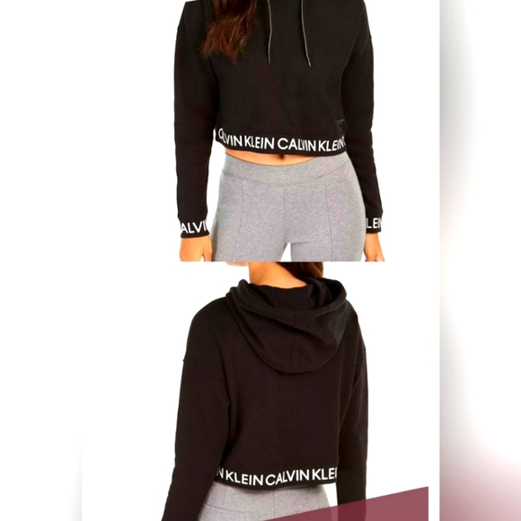 (M)Kendall & Kylie Crop Hoodie Blk/Wte Logo Elastic Hem Ptp17"×L21" - Picture 3 of 8
